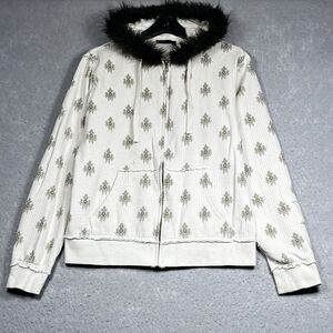 Vintage Hurley Hoodie Womens Small Black Full Zip Floral Skater Sweatshirt Y2K